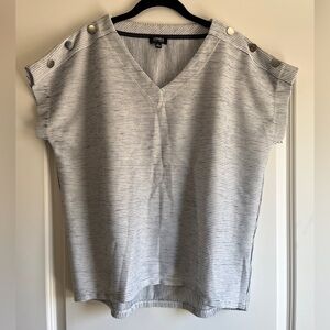 Jones New York White Stripe V-Neck Button-Shoulder Women’s Top
